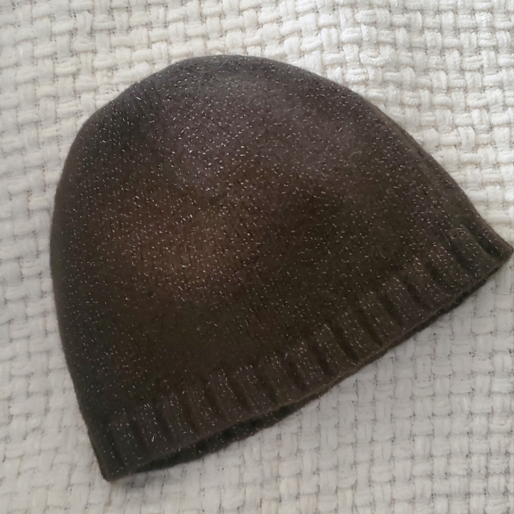Club Monaco Skull Cap / Beanie / Forest Green + Metallic Gold Thread